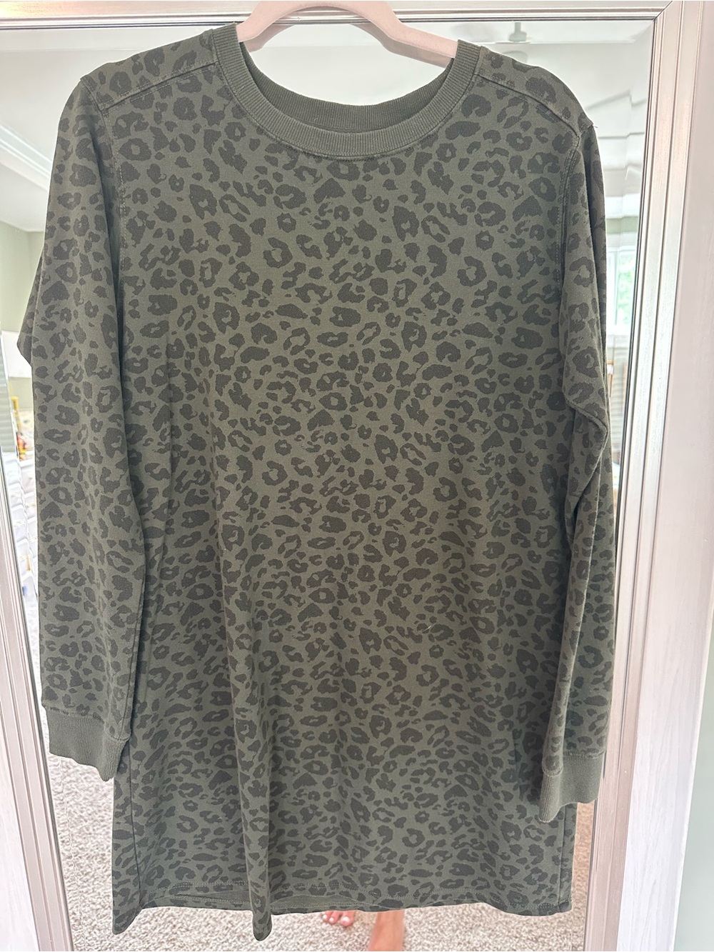Z Supply Olive Leopard Print Crewneck Dress